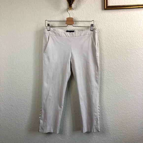 Tibi Flat Front Covered Button Side Slit Pedal Pusher Cropped Pants - Picture 1 of 7